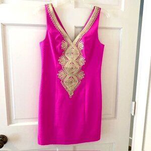 Lilly Pulitzer Dress Pink Gold Sleeveless Size 0